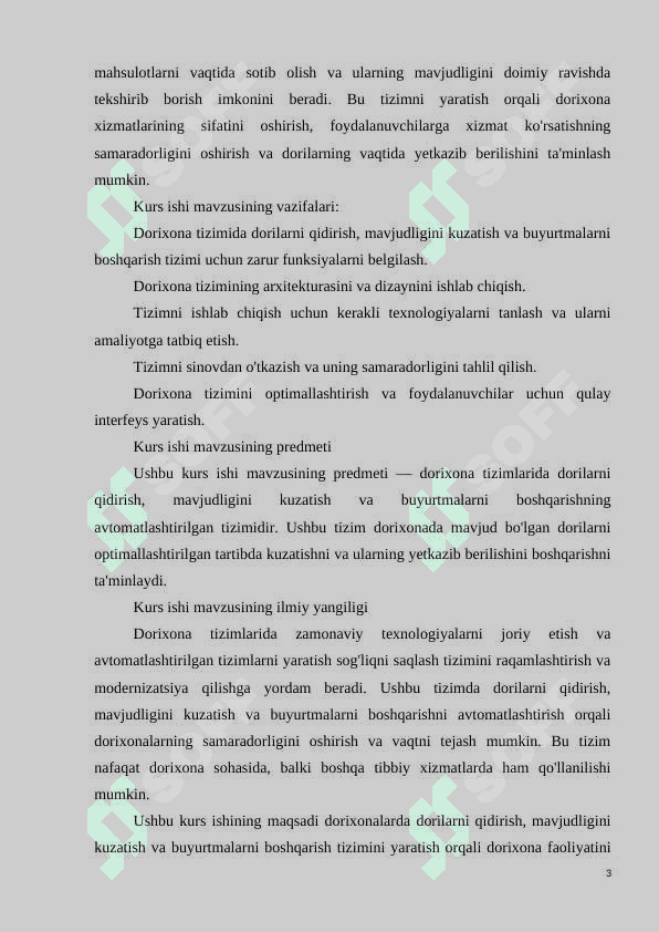 DORIXONA UCHUN DORILARNI QIDIRSH, MAVJUDLIGINI KUZATISH VA BUYURTMALARNI BOSHQARISH TIZIMI 3
