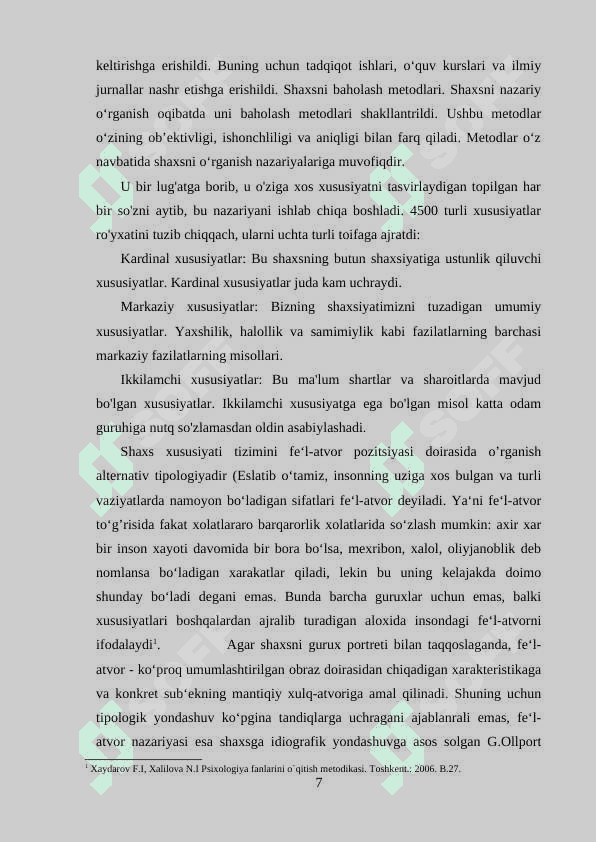 Gordon Olport o'zini - o'zi kamol toptirish nazariyasi 7