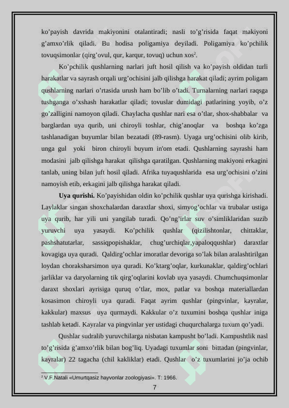 QUSHLARNING KO’PAYISHI VA RIVOJLANISH XUSUSIYATLARI. 7