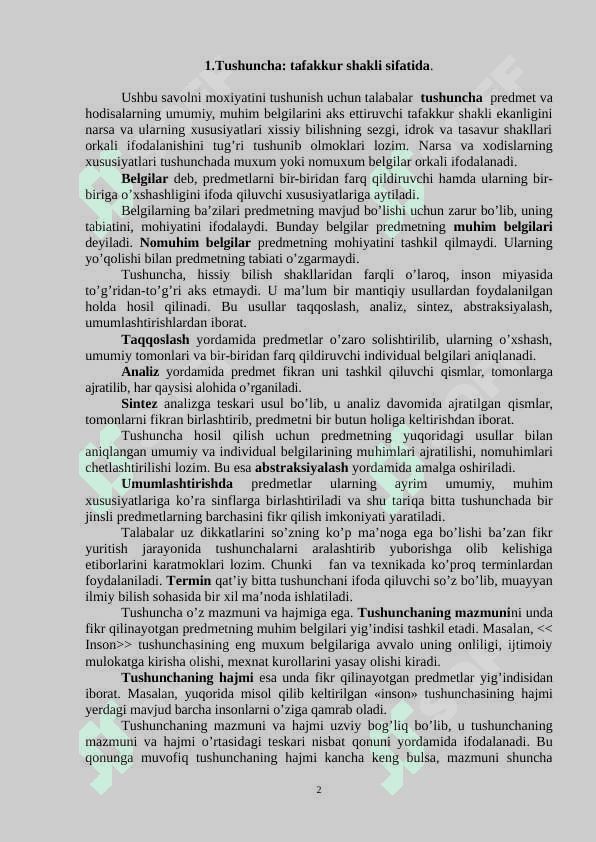 Tafakkur shakllari tushuncha, hukm va xulosa. 2