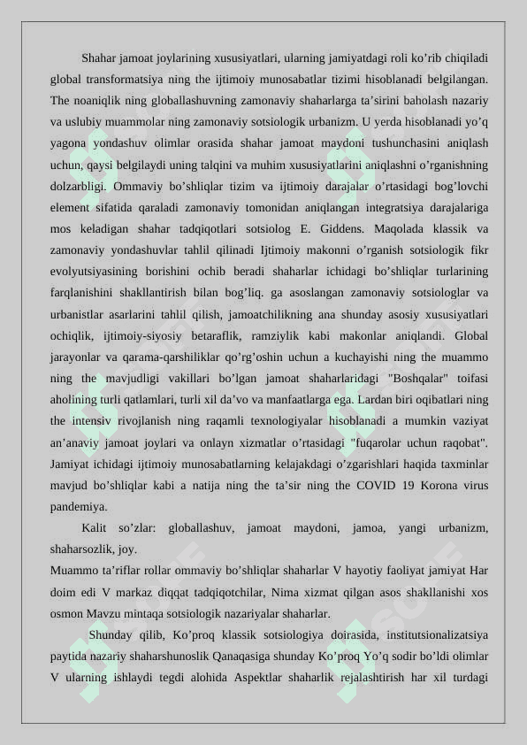 Globallashuvning shahar xayotiga tasiri 2