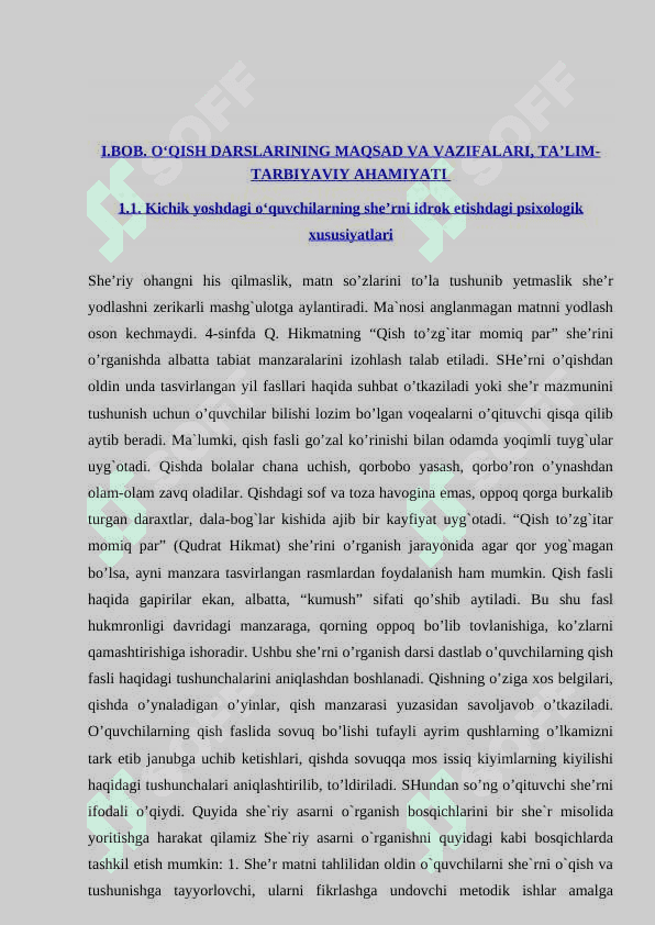 O’QISH SAVODXONLIGI DARSLARIDA SHE’R O’TISH USLUBIYATI ( 1-SINF) 6