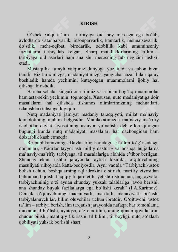 O‘QITUVCHI NUTQI MАDАNIYATI 
VА NОTIQLIK SАN’АTI 3