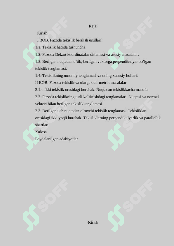 Fazoda tekislik va ularga doir metrik masalalar 2