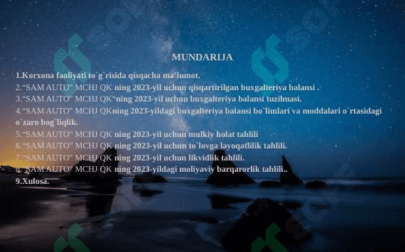 SAM AUTO MCHJ QOʻSHMA KORXONASI MISOLIDA TAYYORLANGAN LOYIHASI 3
