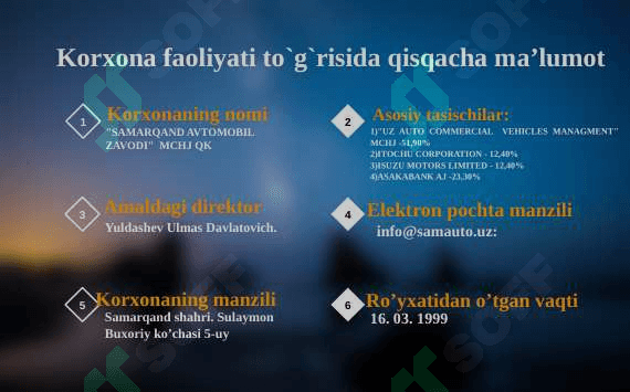 SAM AUTO MCHJ QOʻSHMA KORXONASI MISOLIDA TAYYORLANGAN LOYIHASI 5