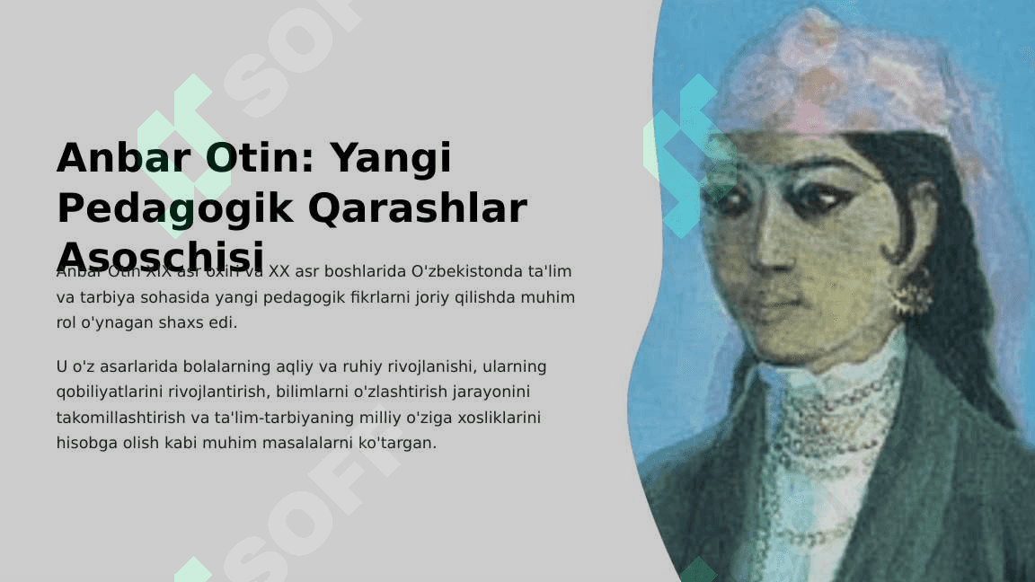 XIX asrning ikkinchi yarmi va XX asr boshlarida ta'lim va pedagogik fikrlar (Anbar otin, Furqat, Saidahmad Siddiqiy, Abdulla Avloniylarning ta'lim-tarbiya taraqqiyotida tutgan o'rni). 3