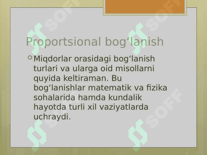 Miqdorlar orasidagi bog‘lanish turlari va ularga oid misoliar 2