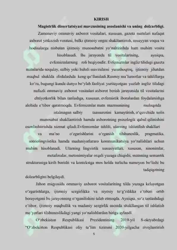 INGLIZ TILIDAGI GAZETA MATNLARIDA EVFEMIZMLARNING IFODALANISHI 5