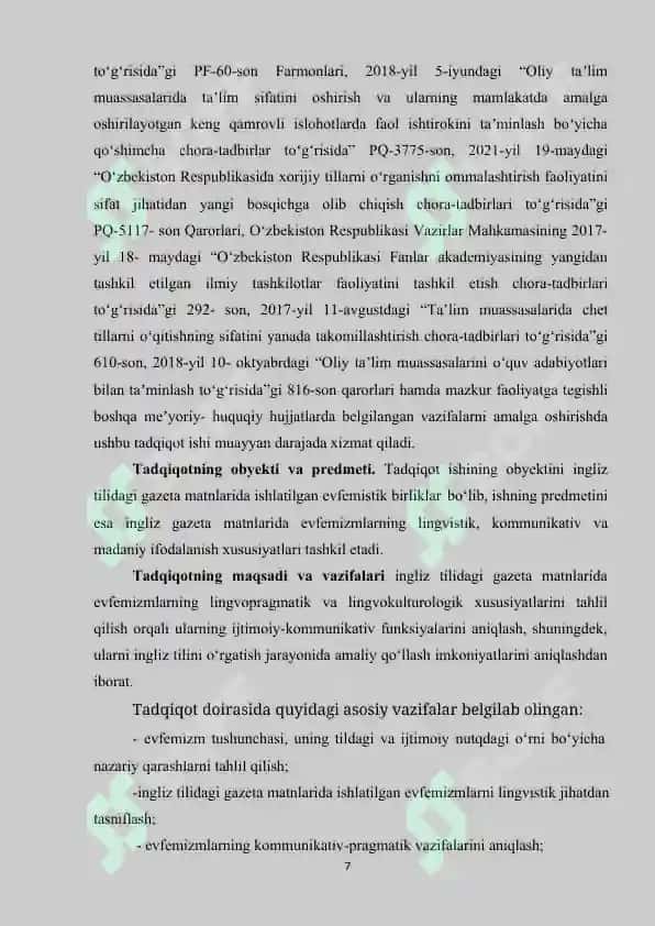 INGLIZ TILIDAGI GAZETA MATNLARIDA EVFEMIZMLARNING IFODALANISHI 7