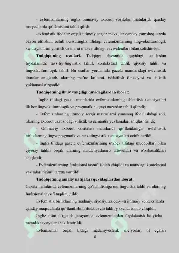 INGLIZ TILIDAGI GAZETA MATNLARIDA EVFEMIZMLARNING IFODALANISHI 8