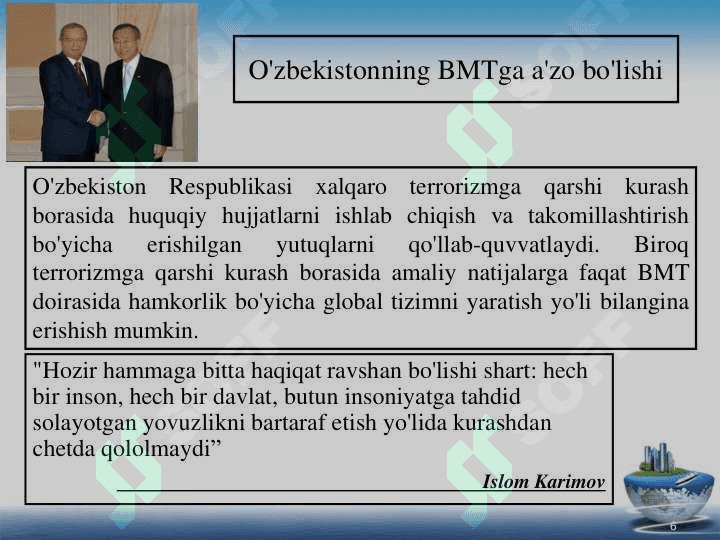 O’zbekiston va  jahon hamjamiyati 6