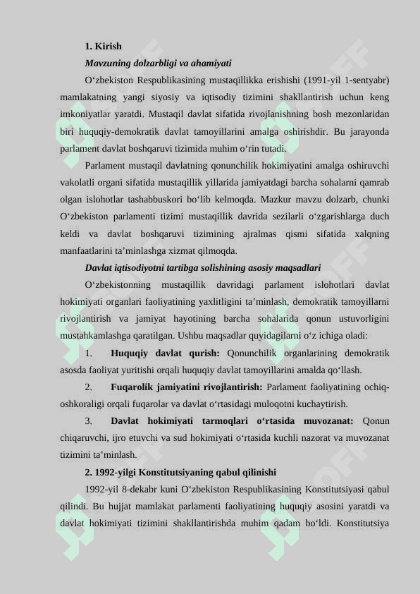 Mustaqillik yillarida parlament islohatlari 2