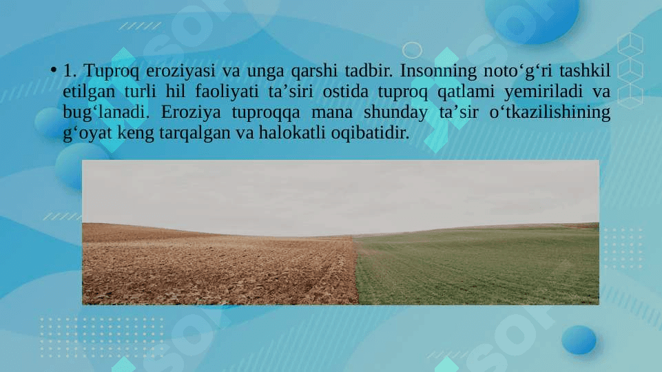 Eroziyaga uchragan tuproqlar va ularning melioratsiyasi va yerlar rekultivatsiyasi 3