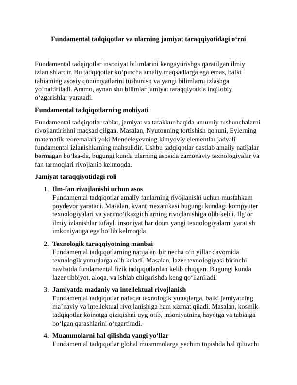 Fundamental tadqiqotlar va ularning jamiyat taraqqiyotidagi o‘rni 6 Esse