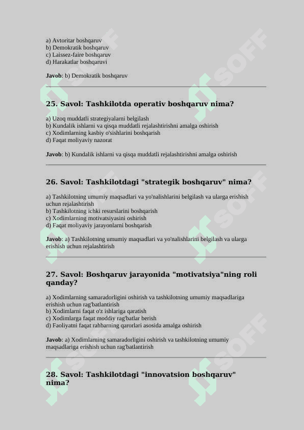 KORXONA BOSHQARUVI FANIDAN TEST JAVOBLARI BILAN (106 TA) 7