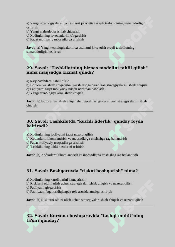 KORXONA BOSHQARUVI FANIDAN TEST JAVOBLARI BILAN (106 TA) 8