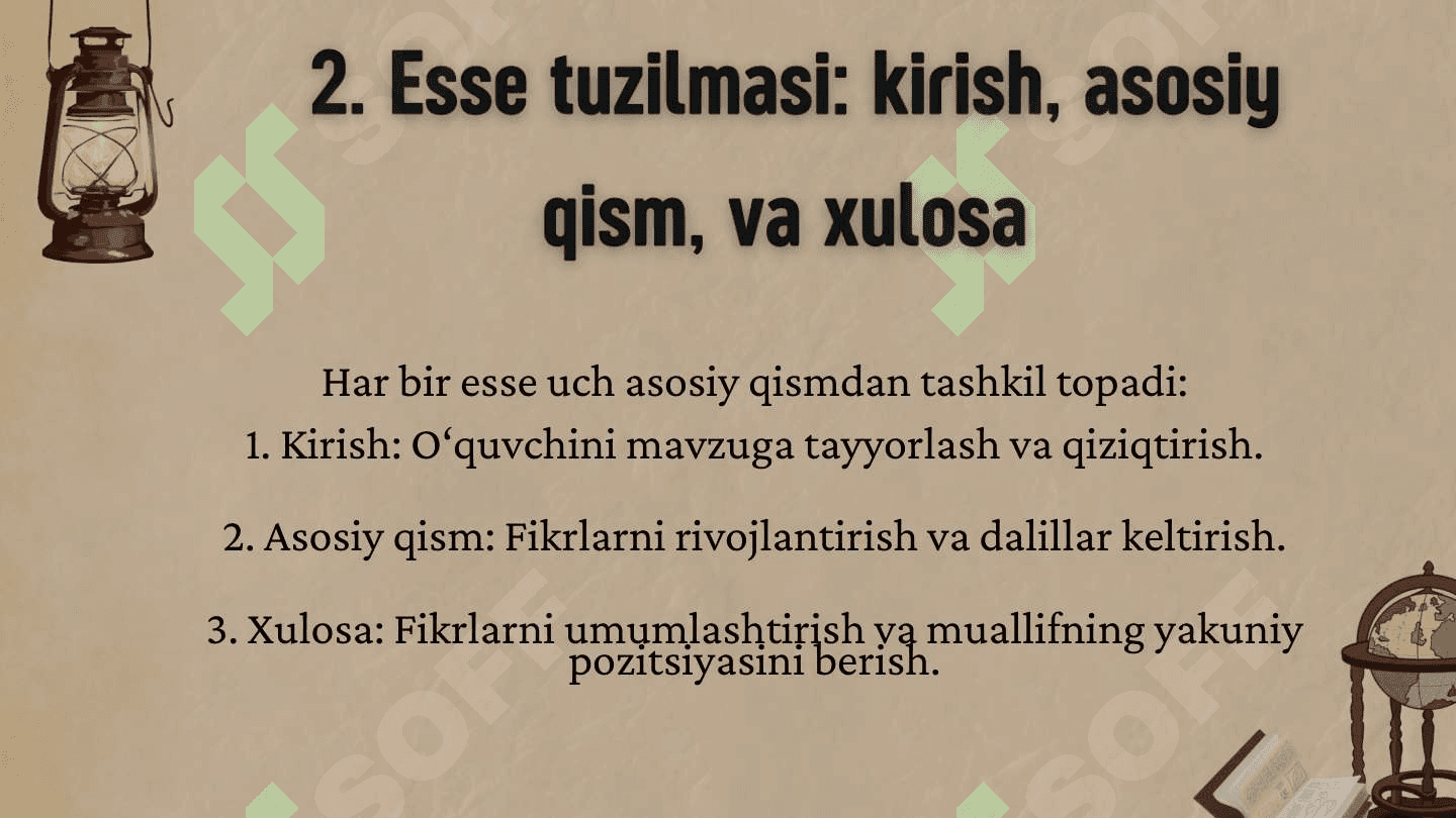 Esse yozish tartibi. Misollar bilan. 8