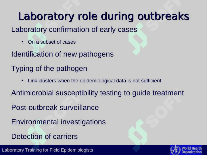 Role of the laboratory in disease surveillance 8