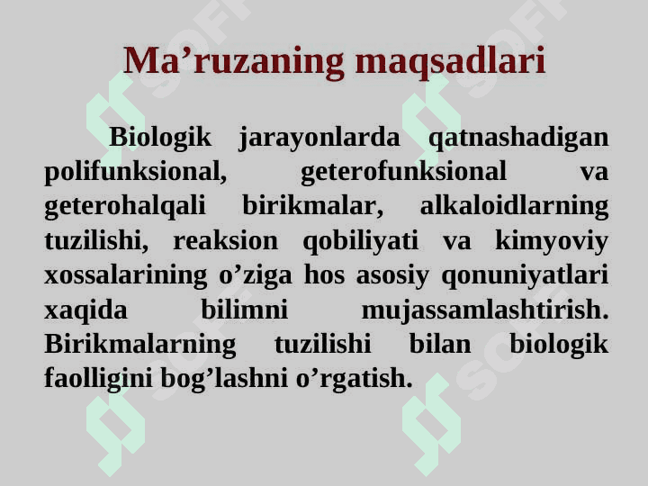 Poli-, geterofunksional va geterohalqali birikmalar. Alkaloidlar 2
