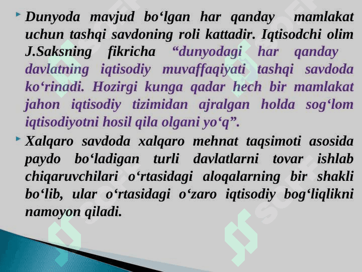Xalqaro savdoning rivojlanish nazariyalari va modellari 3