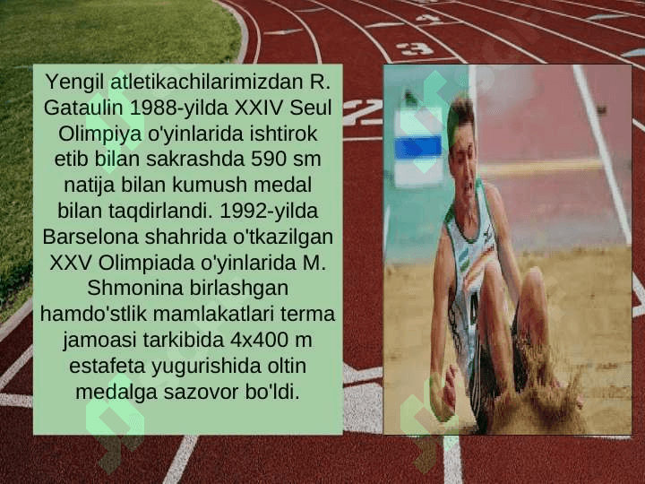 O’zbekiston engil atletikachilari olimpiyada o’yinlarida ishtiroki va ularning natijalari 7