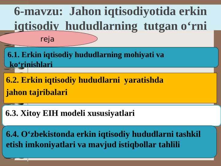 Jаhоn iqtisоdiyotidа erkin iqtisоdiy  hududlаrning  tutgаn o‘rni