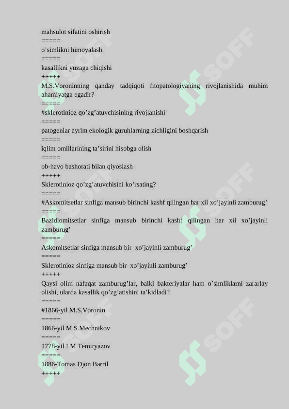 Fitopotologiyadan yakuniy test savollari javobi bilan 3