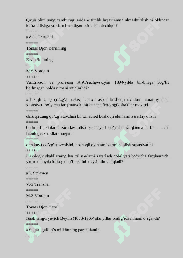 Fitopotologiyadan yakuniy test savollari javobi bilan 7
