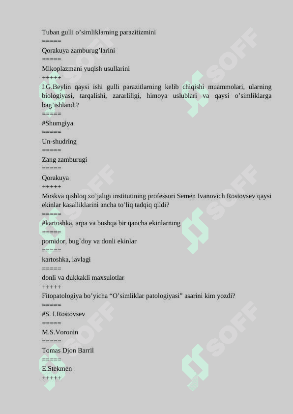 Fitopotologiyadan yakuniy test savollari javobi bilan 8