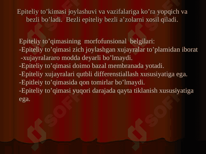 Umumiy gistologiya  . To`qimalar haqidagi ta`limot . Epiteliy to`qimasi . 3