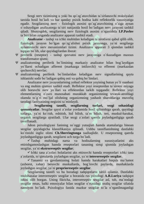 Sezgi va idrokning psixologik mohiyati, fiziologiyasi 2