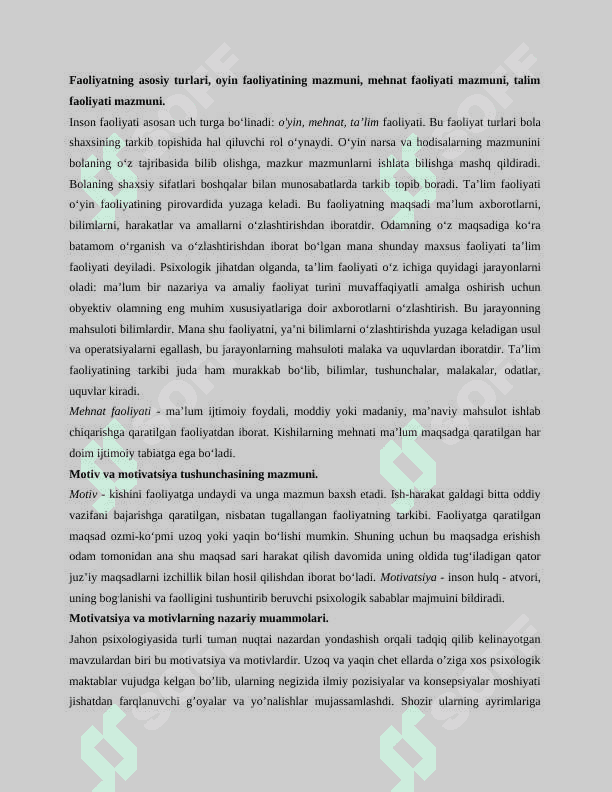 Faoliyatning o’zlashtirilishi va malakalarni egallash 4