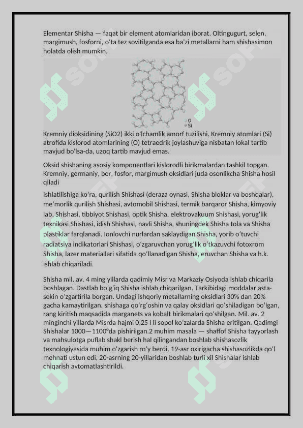 Shisha va chinni-sopol (tabobat uchun oynak va chinni-sopoldan buyumlarni ishlab chiqaruvchi korxonalar) sanoatining xozirgi holati va ularni rivojlantirish istiqbollari 2