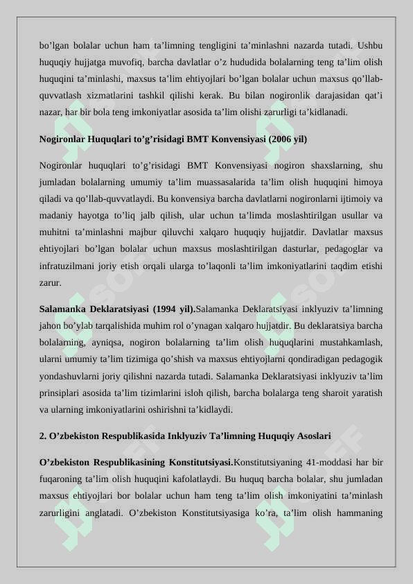 Inklyuziv ta’limniInklyuziv ta’limning xuquqiy asoslari  konspektng xuquqiy asoslari  konspekt 2