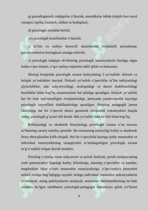 AMALIY PSIXOLOGNING TA'LIM TIZIMIDAGI FAOLIYATINING MAQSADI, VAZIFALARI FUNKSIYALARI VA MAZMUNI 8