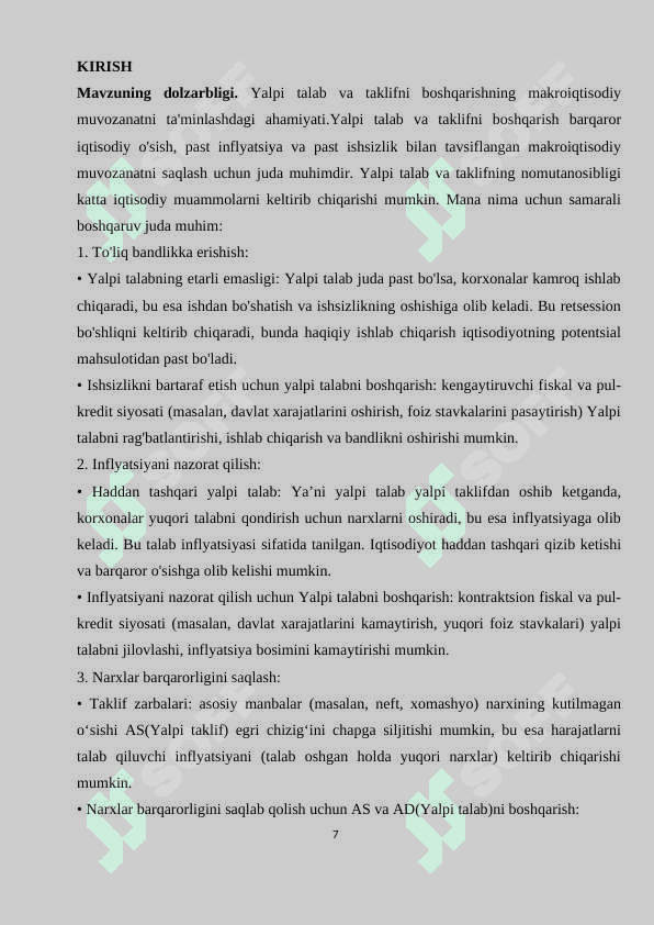 Yalpi talab va Yalpi taklif 7