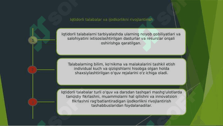 Iqtidorli oʻquvchilarni oʻqitish, oʻquvchilarning bilim, koʻnikma va malakalarni tashkil etish 8