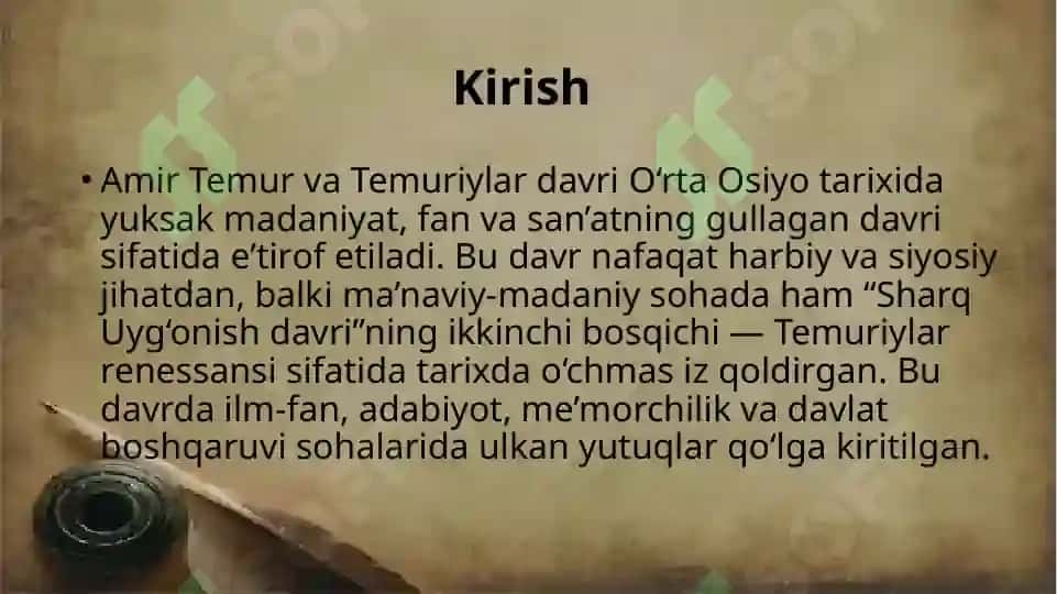 Amir Temur va Temuriylar davri renessansi. “Temur tuzuklari” va uning hozirgi davrdagi ahamiyati 2