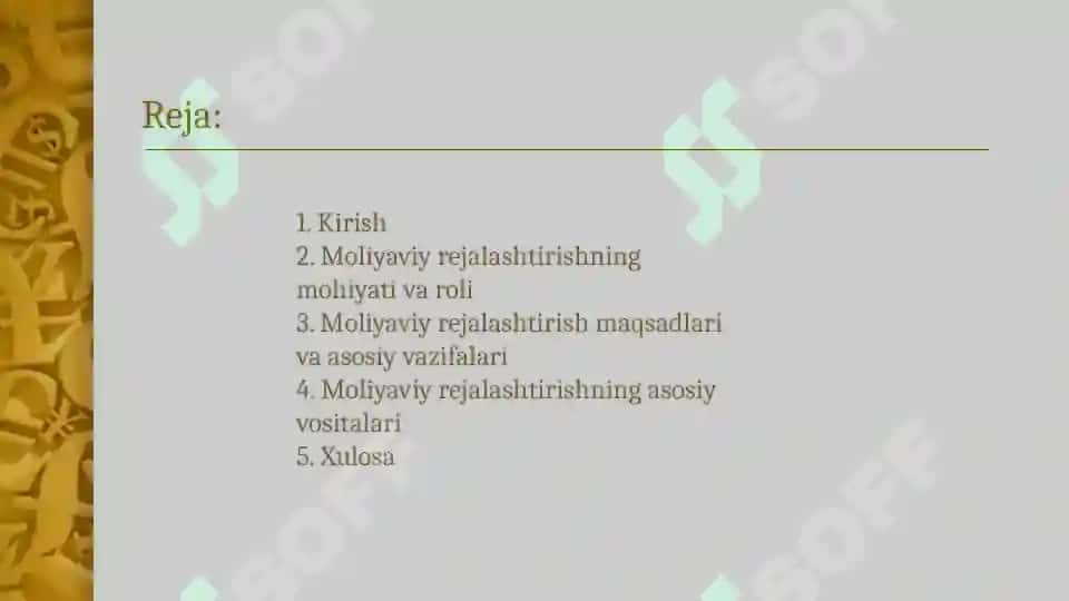 Moliyaviy rejalashtirishning asosiy vositalari. 2