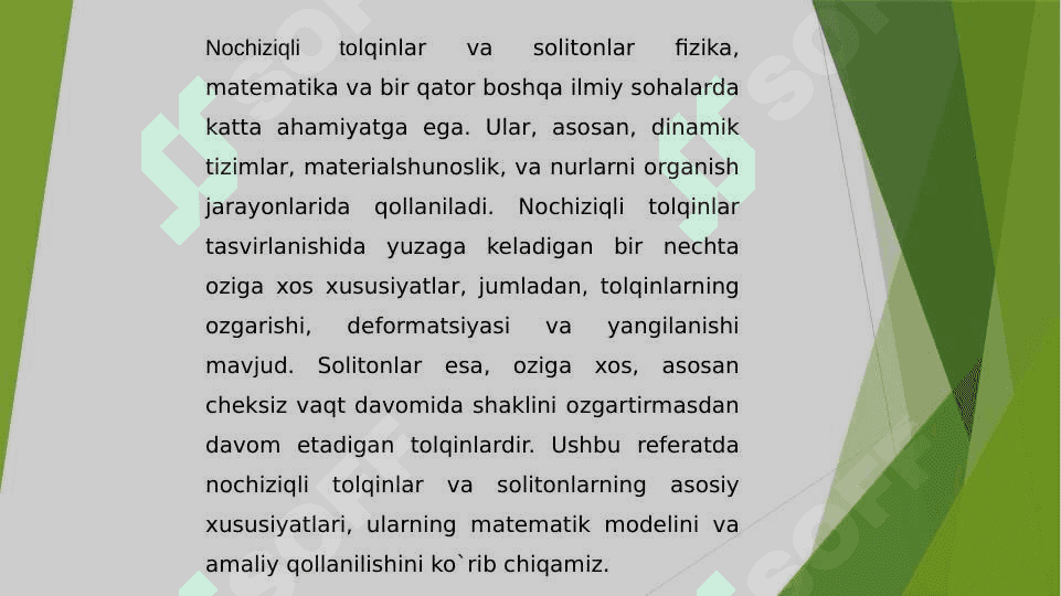 Nochiziqli to`lqinlar. Solitonlar 4