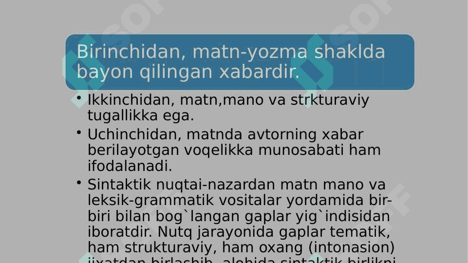 Matn haqida ma'lumot. Matnni shakllantiruvchi vositalar 4