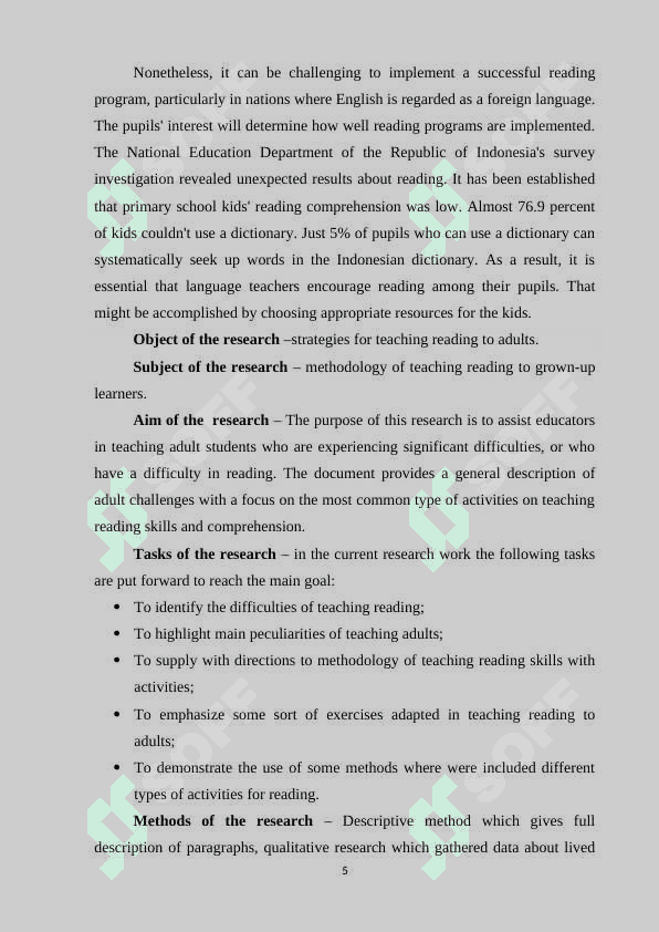 THE METHODOLOGY OF TEACHING READING TO ADULTS 5