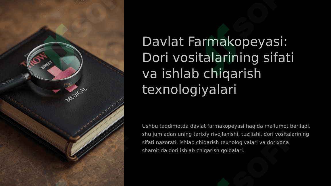 Davlat farmakopeyasi. Tarixi. Tuzlishi. Dori turlari texnologiyasida qo'llaniladigan terminlar. Dorixona sharoitida dori ishlab chiqarish qoidalari. 2