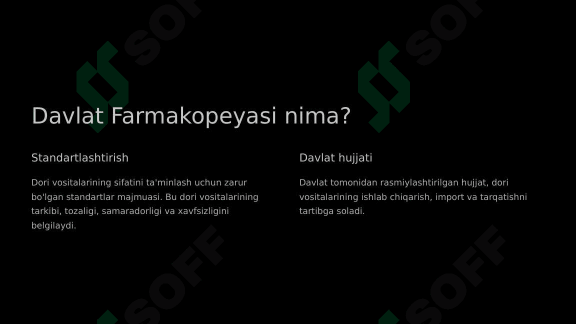Davlat farmakopeyasi. Tarixi. Tuzlishi. Dori turlari texnologiyasida qo'llaniladigan terminlar. Dorixona sharoitida dori ishlab chiqarish qoidalari. 3