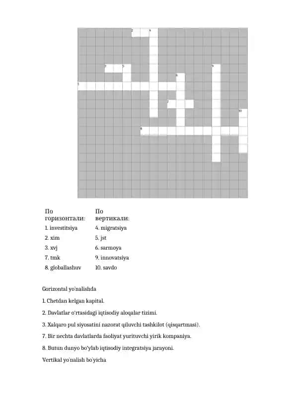 Krossword (Iqtisodiyot bo`yicha)
