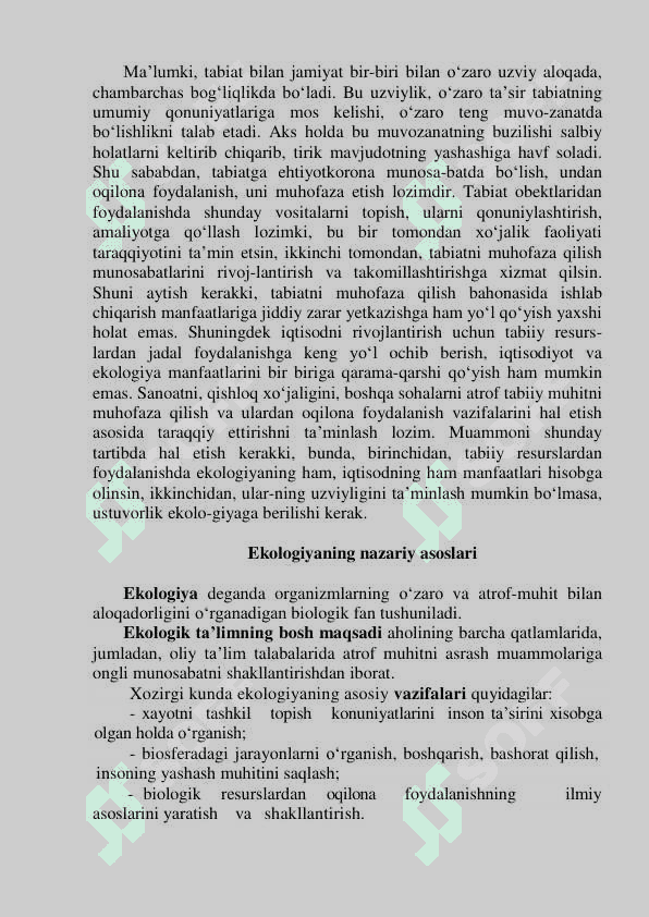 EKOLOGIYaNING NAZARIY ASOSLARI 2
