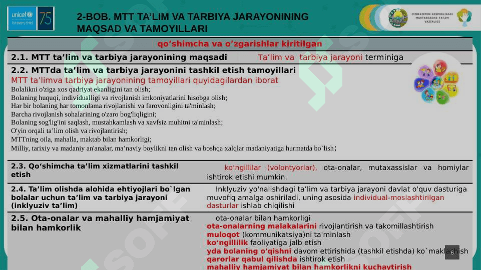 O‘zbekiston Respublikasi maktabgacha ta'lim tashkilotlari uchun  takomillashtirilgan"Ilk qadam" davlat o'quv dasturi 6