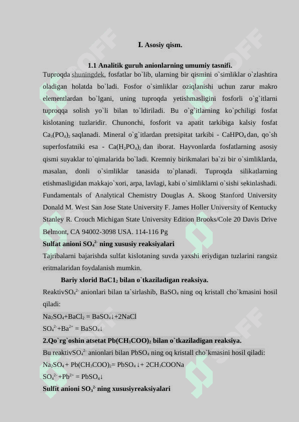 Anionlarning uchinchi guruhi va ularga xos sifat reaksiyalari. 4