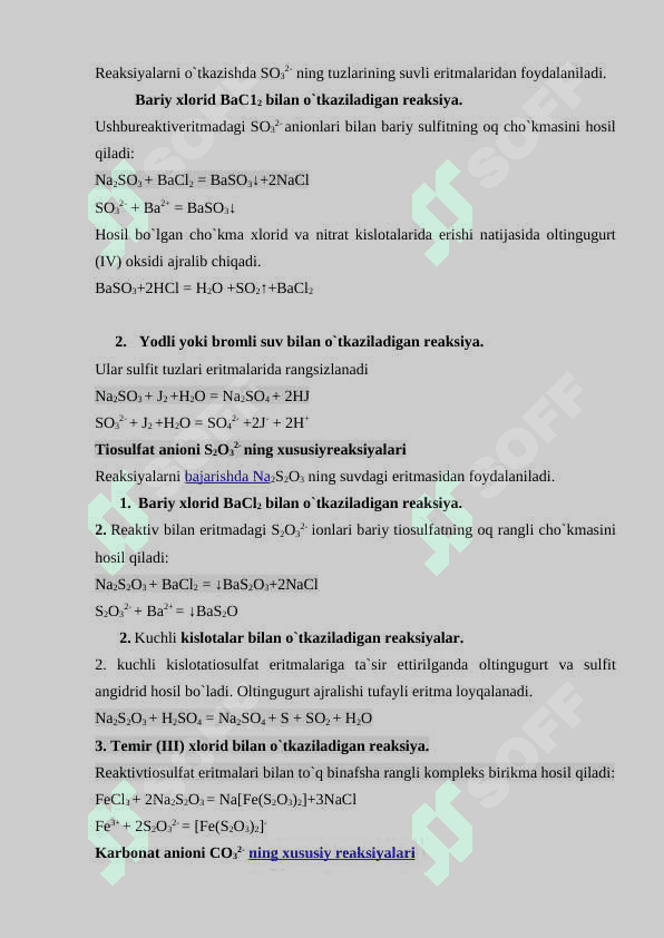 Anionlarning uchinchi guruhi va ularga xos sifat reaksiyalari. 5